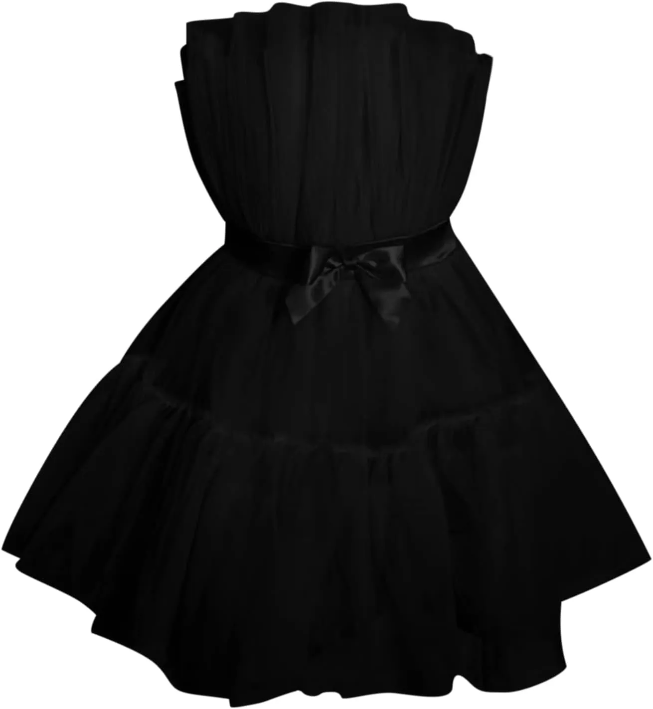 tuduoms Women's Romantic Prom Party Dress Tulle Ruffle Strapless A Line Mini Dress High Waist Net Gauze Tube Princess Dresses