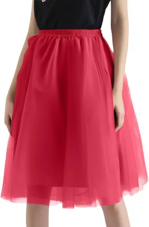 Tulle Skirts for Women Midi Layered Skorts Elastic High Waisted A Line Skirt Tutu Skirt for Prom Party