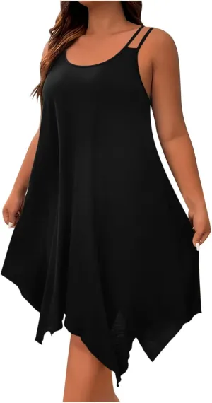 TUNUSKAT Womens Plus Size Asymmetrical Short Dress 2025 Sexy Strappy Midi Summer Dresses Casual Flowy Vacation Sundresses
