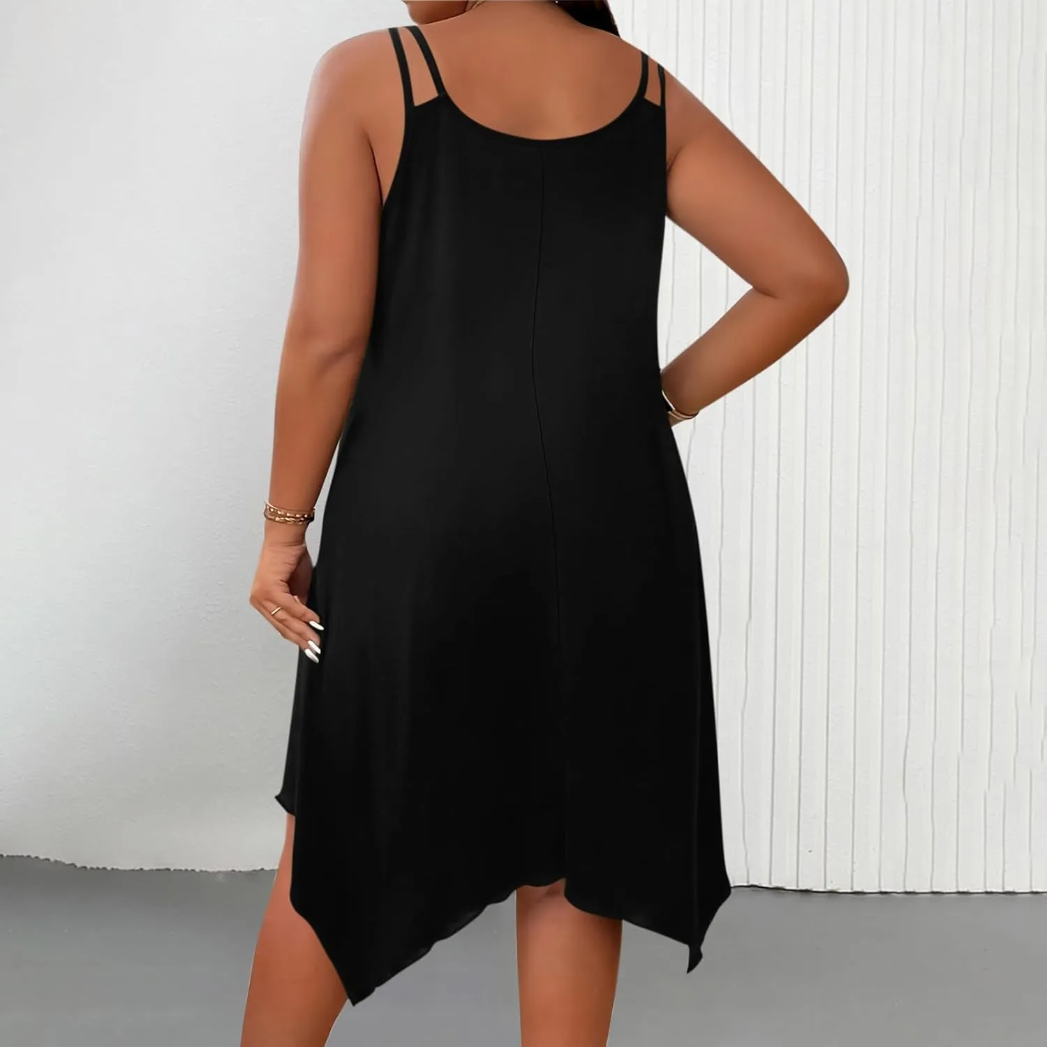 TUNUSKAT Womens Plus Size Asymmetrical Short Dress 2025 Sexy Strappy Midi Summer Dresses Casual Flowy Vacation Sundresses
