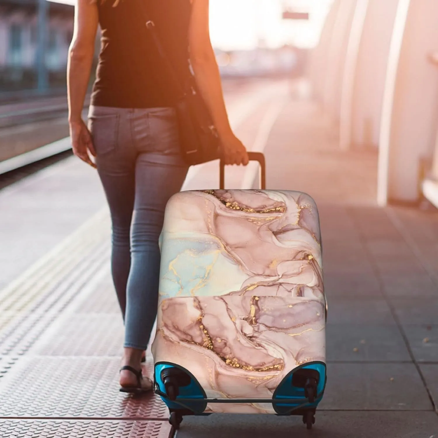 Unisex Adult Modern, Pink Gold Marble, S (18-21 inch Suitcase)