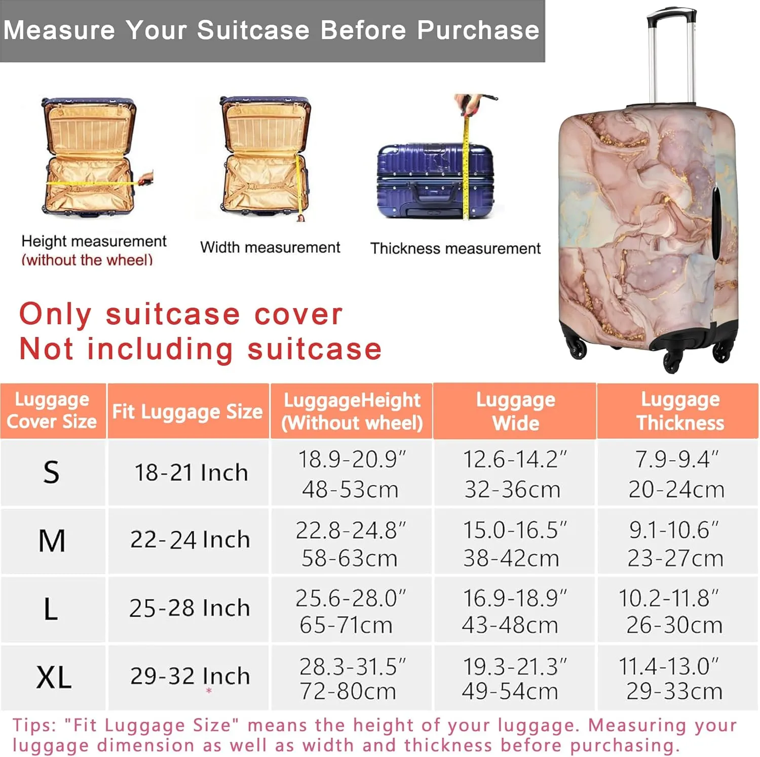 Unisex Adult Modern, Pink Gold Marble, S (18-21 inch Suitcase)