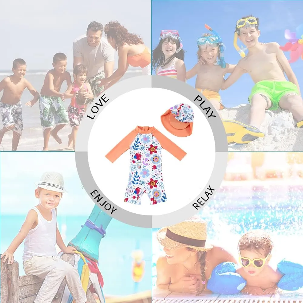 upandfast Baby/Toddler Swimsuit UPF 50  Sun Protection One Piece Zipper Bathing Suit with Sun Hat Infant Beach Swimwear
