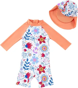 upandfast Baby/Toddler Swimsuit UPF 50  Sun Protection One Piece Zipper Bathing Suit with Sun Hat Infant Beach Swimwear