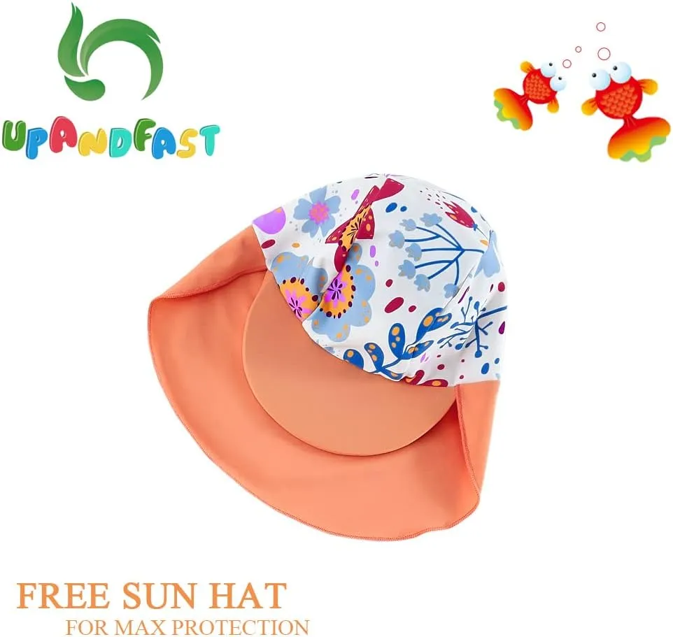 upandfast Baby/Toddler Swimsuit UPF 50  Sun Protection One Piece Zipper Bathing Suit with Sun Hat Infant Beach Swimwear