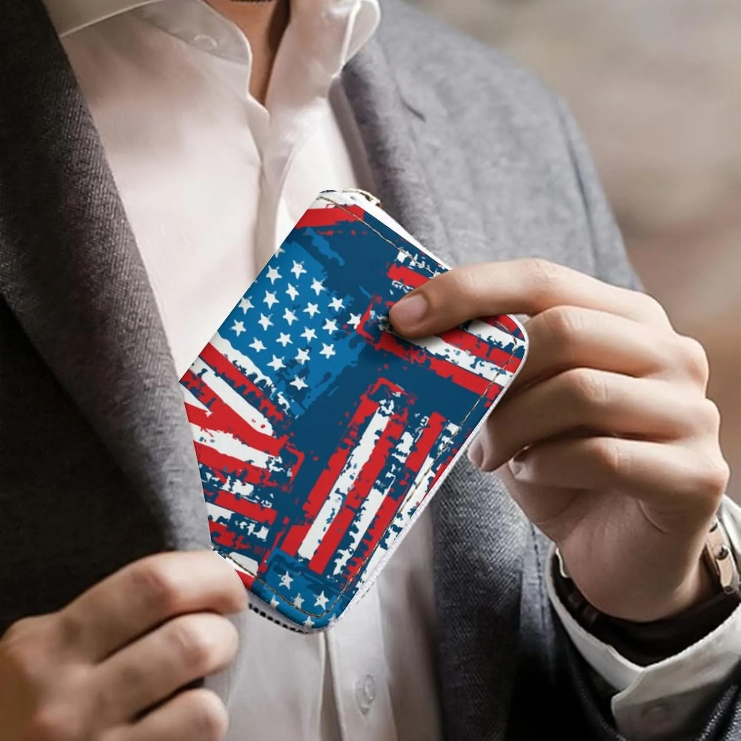 USA American Flag Patriotic Premium Leather Card Bag Suitable for Unisex Versatile for Daily Use