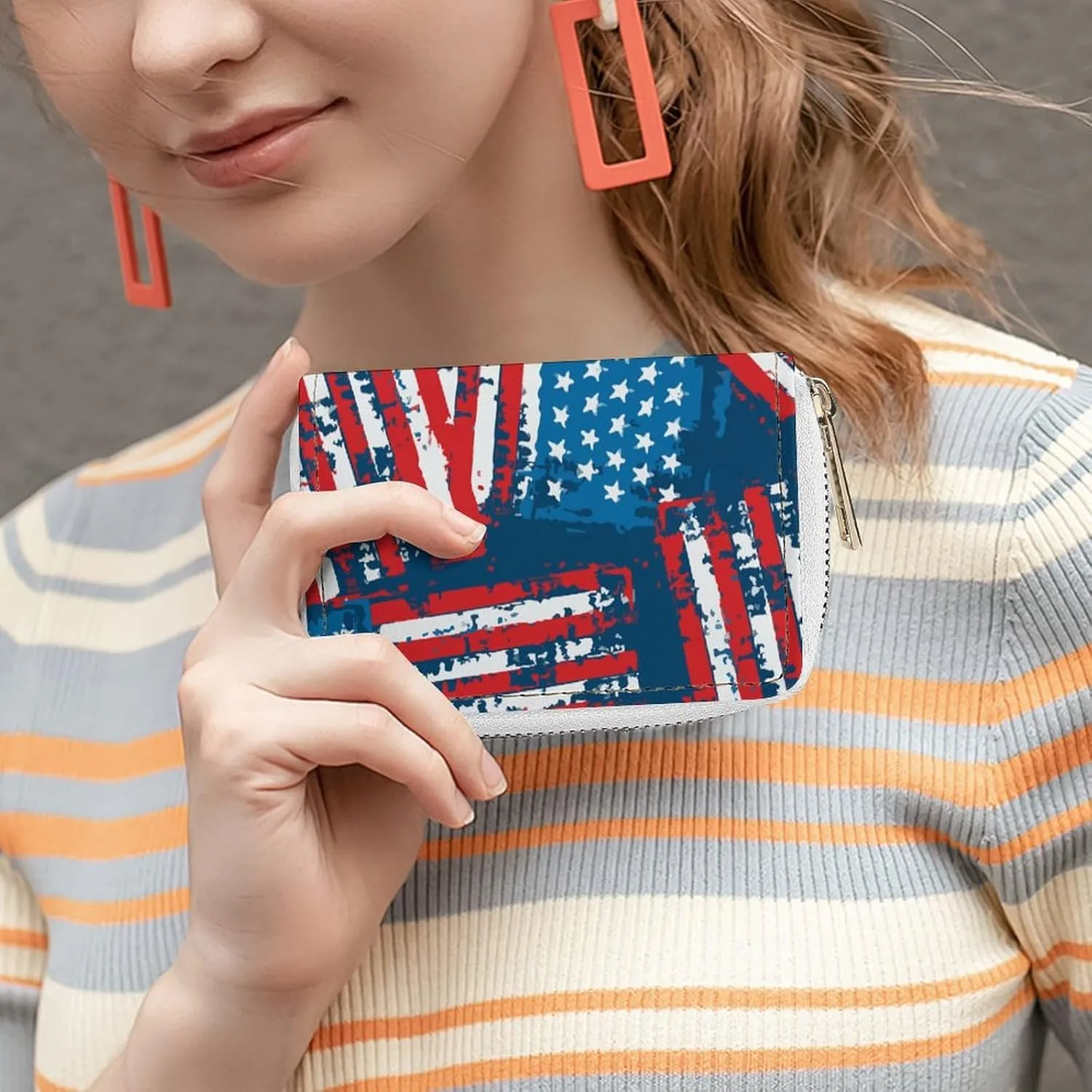 USA American Flag Patriotic Premium Leather Card Bag Suitable for Unisex Versatile for Daily Use
