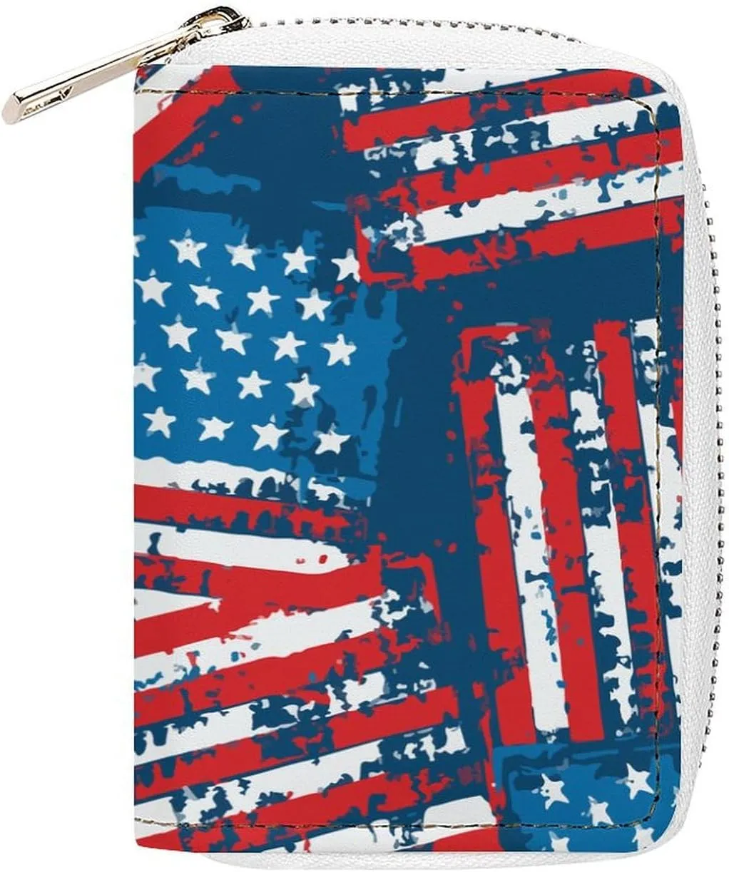 USA American Flag Patriotic Premium Leather Card Bag Suitable for Unisex Versatile for Daily Use