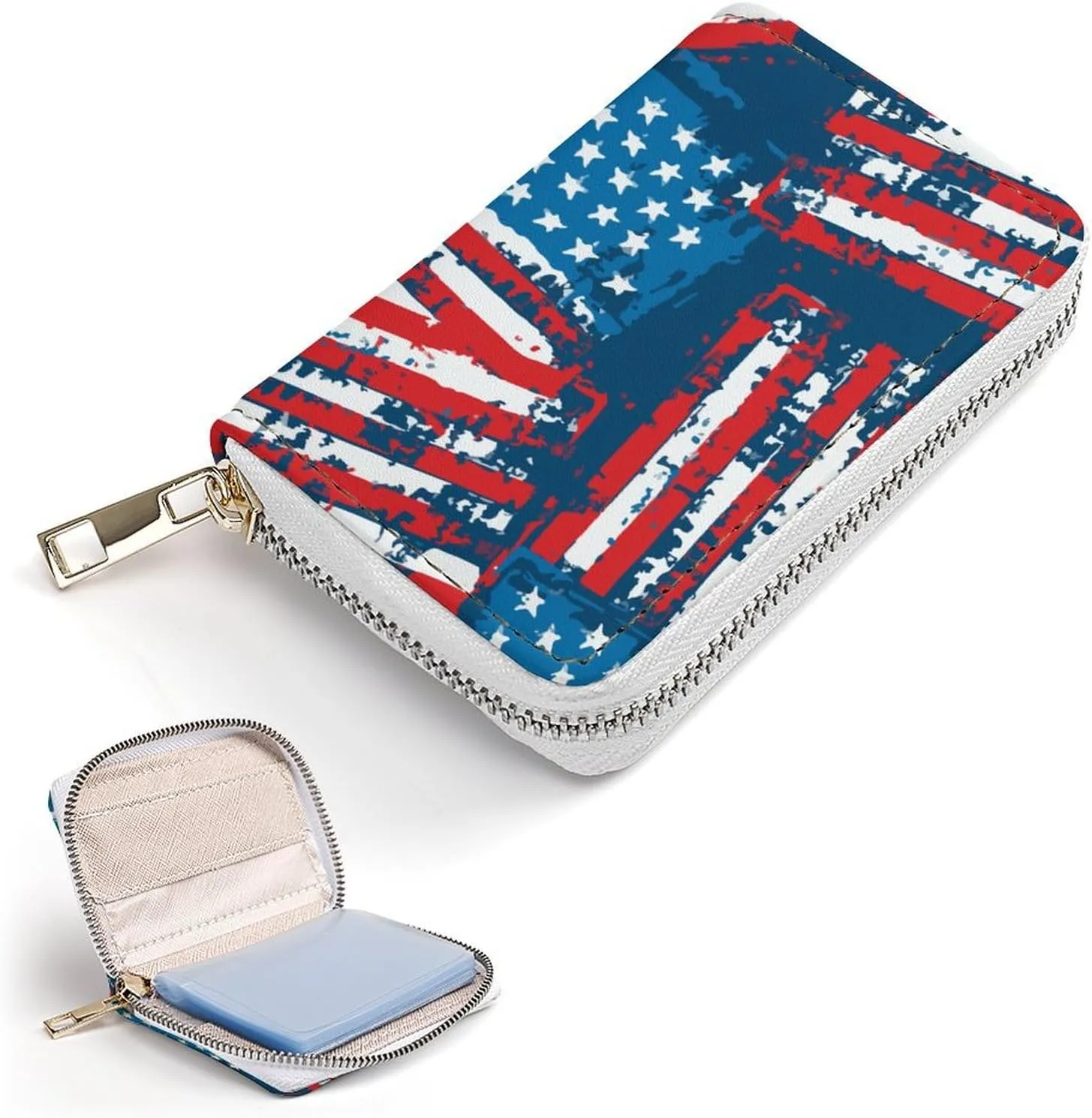 USA American Flag Patriotic Premium Leather Card Bag Suitable for Unisex Versatile for Daily Use