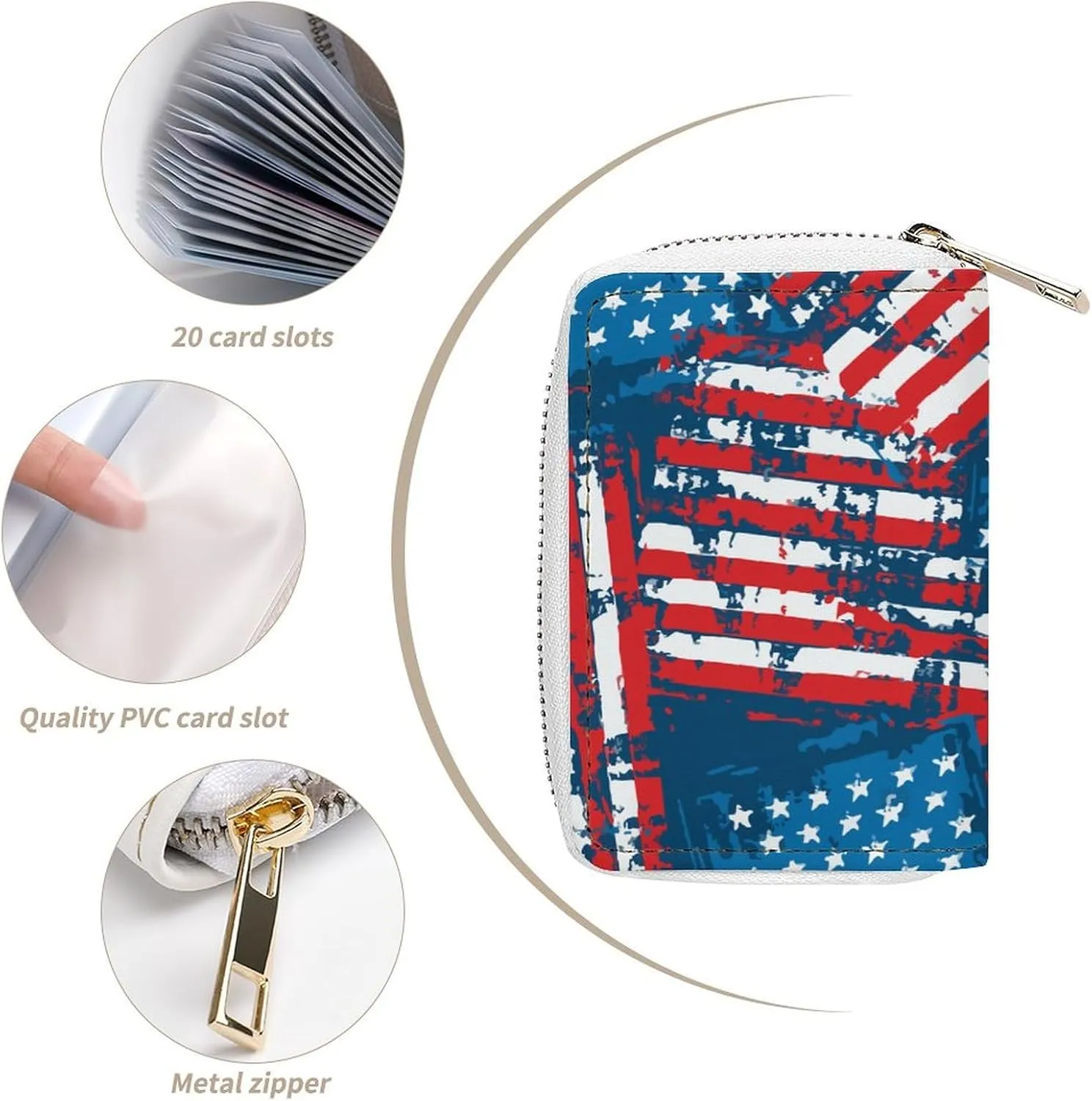 USA American Flag Patriotic Premium Leather Card Bag Suitable for Unisex Versatile for Daily Use