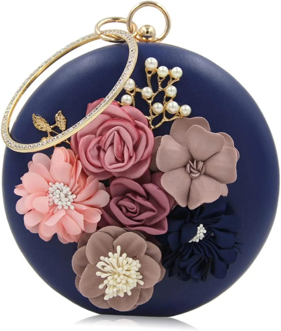 VALICLUD Hand Purse for Women Clutch Purse Round Clutch Bag Evening Bag Handbag Miss Navy Clutch Purses for Women