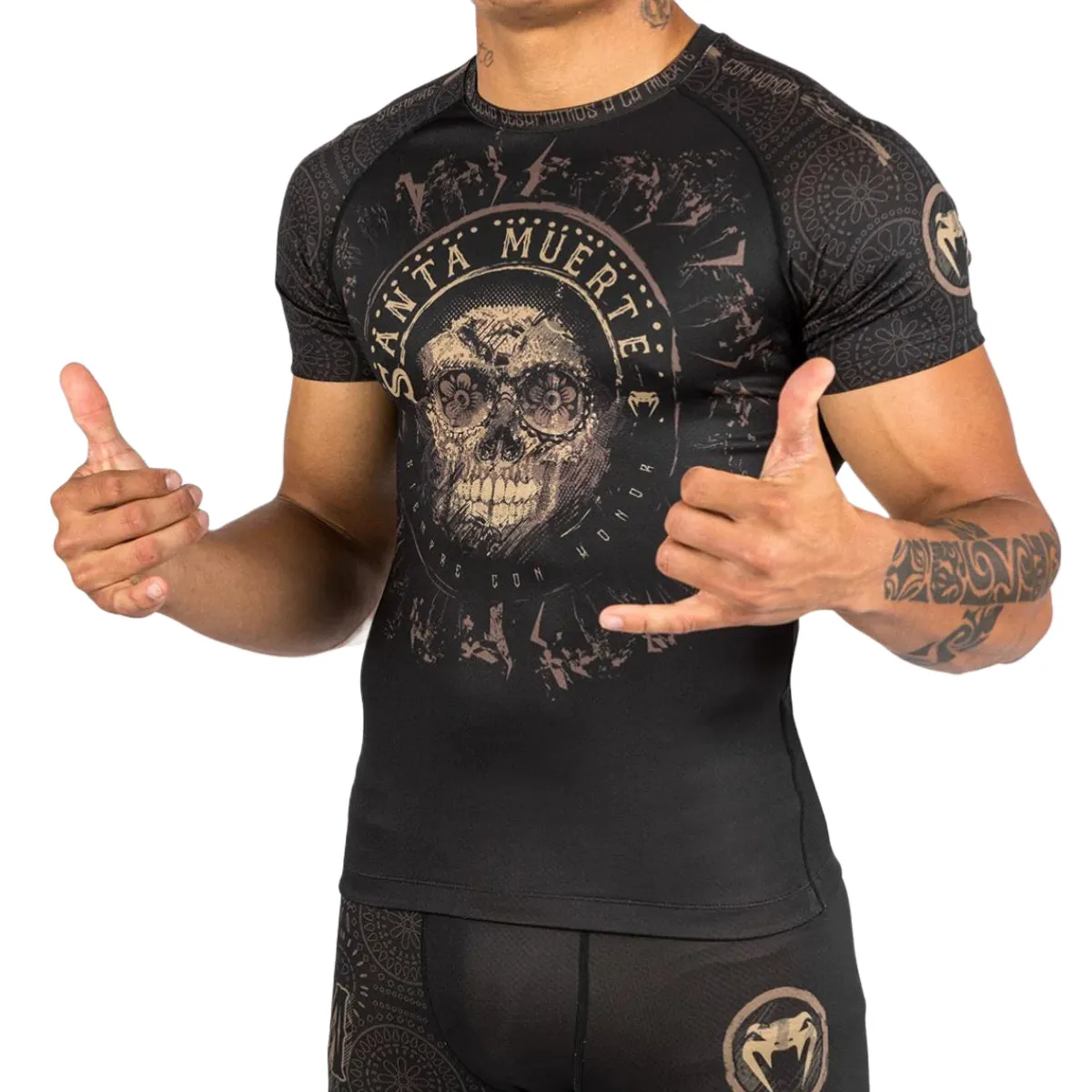 Venum Santa Muerte Dark Side Short Sleeve Rash Guard Black/Brown