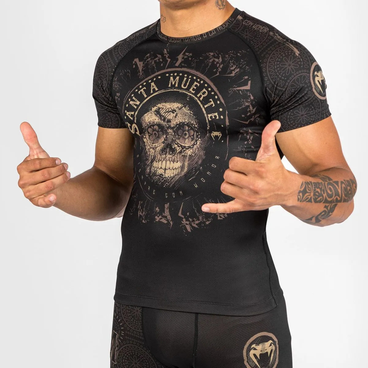 Venum Santa Muerte Dark Side Short Sleeve Rash Guard Black/Brown