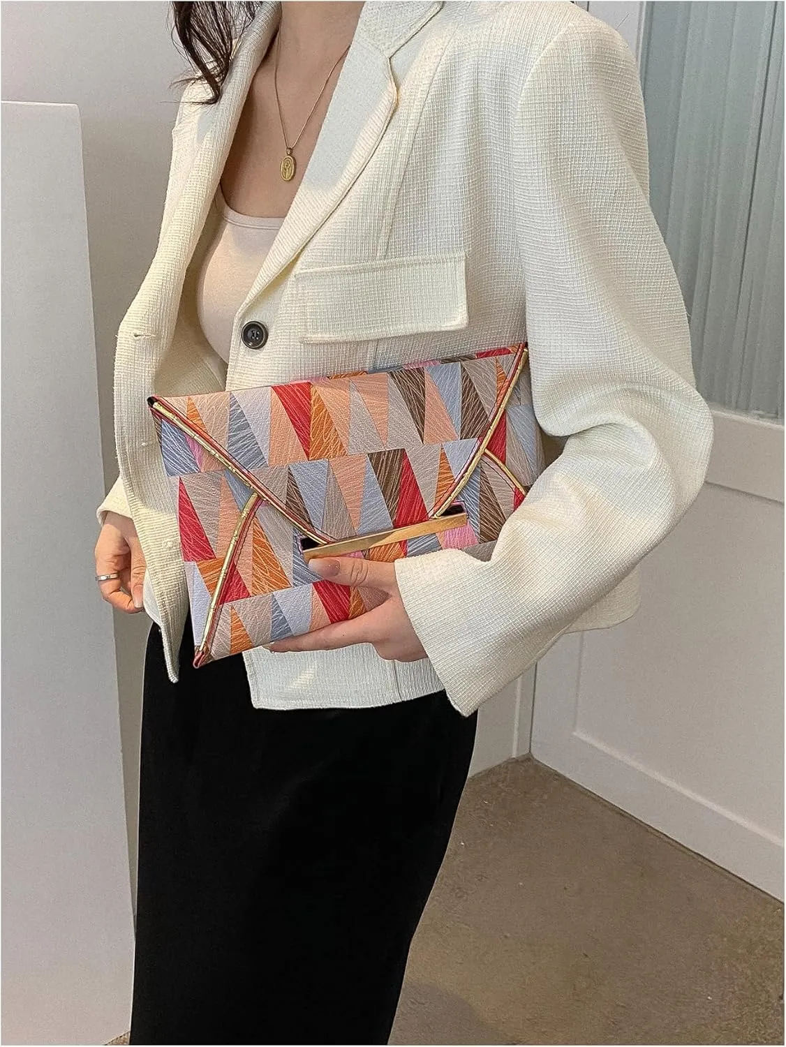 Verdusa Women's Envelope Clutch Purse Evening Bags Geo Print Flap Handbags