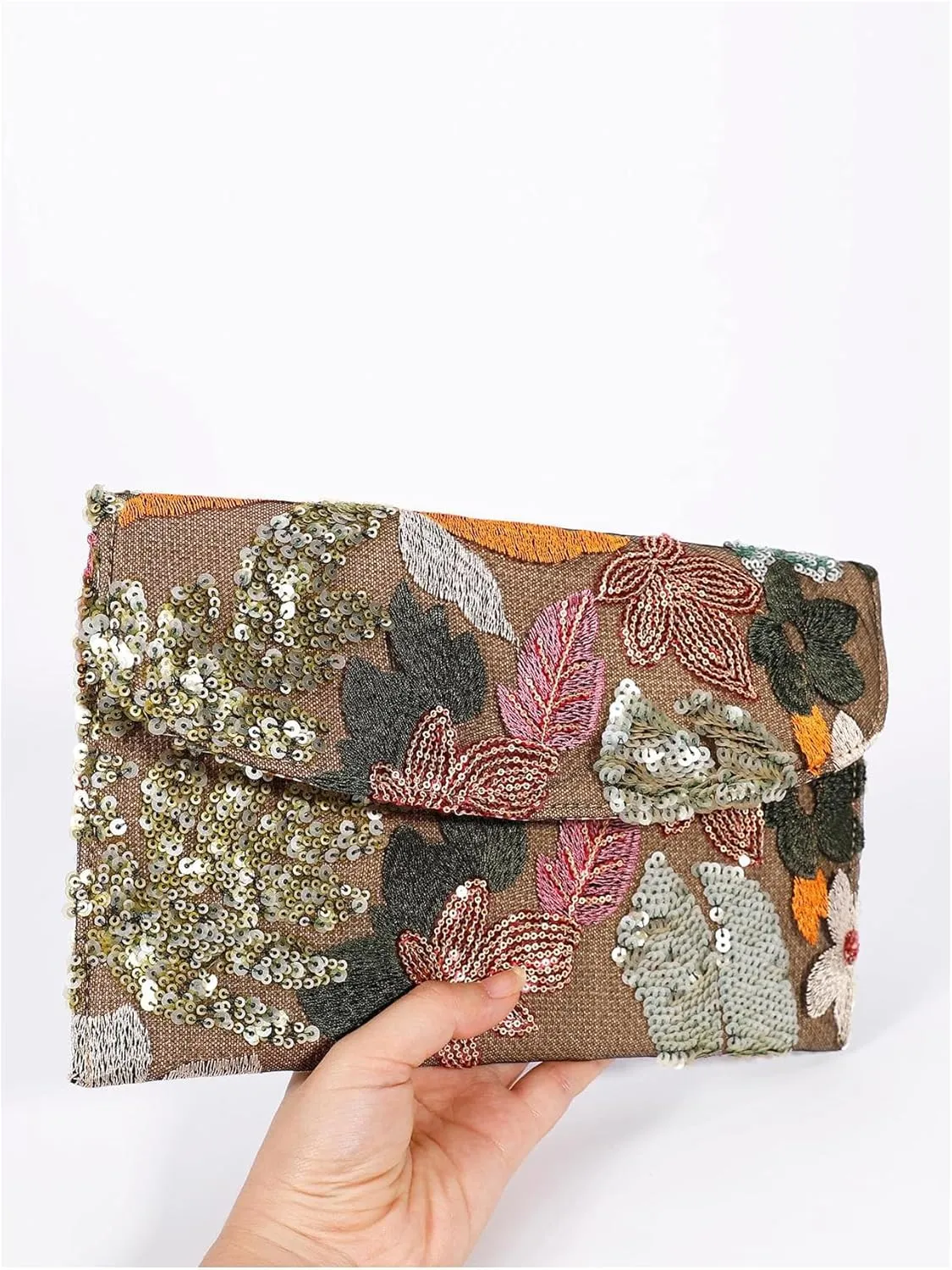 Verdusa Women's Floral Embroidery Sequin Evening Clutch Bags Party Purses