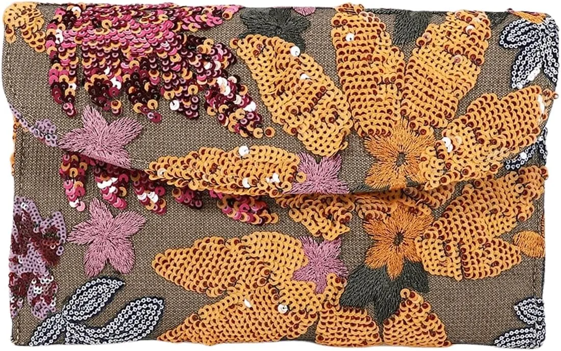 Verdusa Women's Floral Embroidery Sequin Evening Clutch Bags Party Purses
