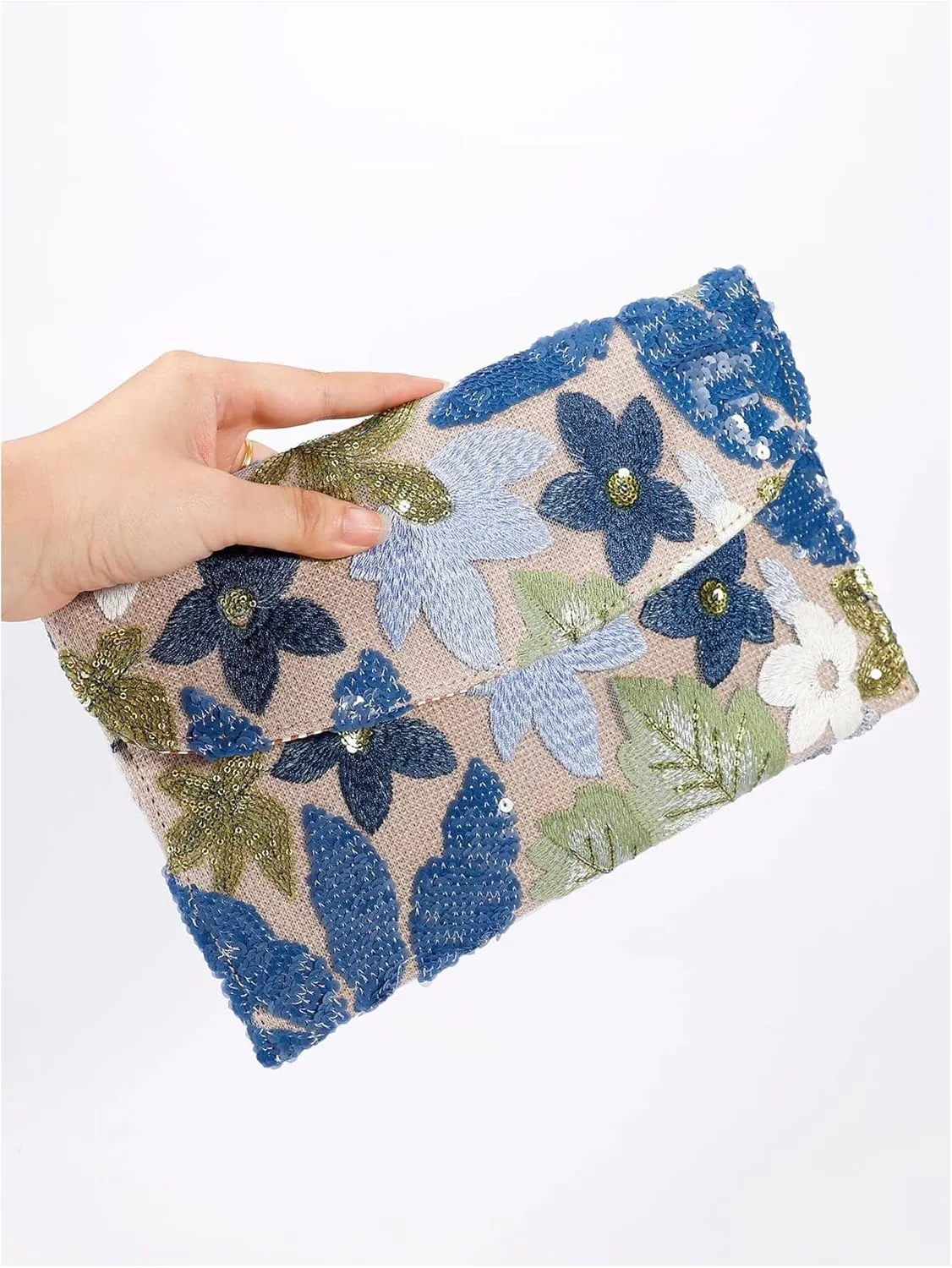 Verdusa Women's Floral Embroidery Sequin Evening Clutch Bags Party Purses