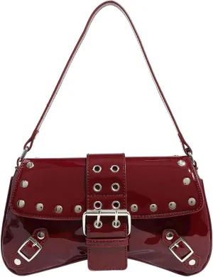 Verdusa Women's Studded Buckle PU Leather Shoulder Handbags Vintage Top Handle Clutch Bags
