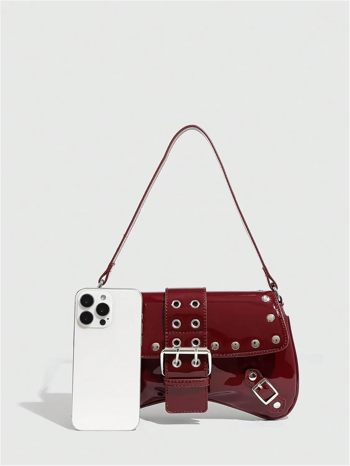 Verdusa Women's Studded Buckle PU Leather Shoulder Handbags Vintage Top Handle Clutch Bags