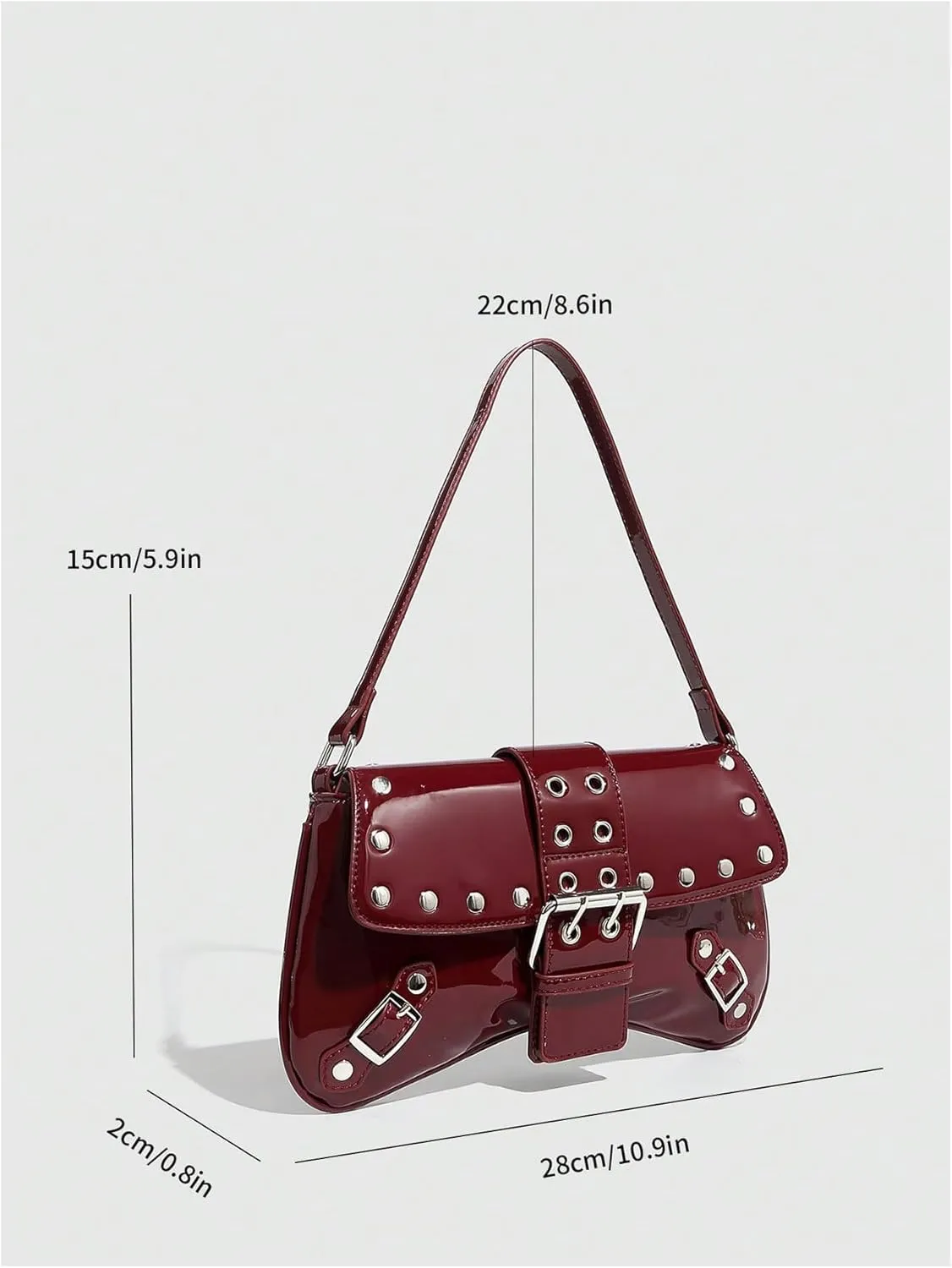 Verdusa Women's Studded Buckle PU Leather Shoulder Handbags Vintage Top Handle Clutch Bags