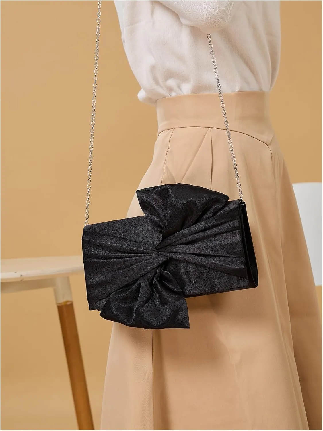 Verdusa Women's Twist Satin Clutch Evening Handbags Crossbody Bag Party Purses