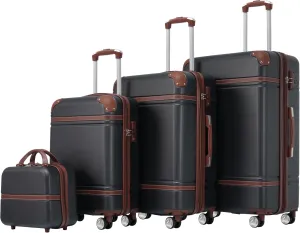 Versatile 4-Piece Hardshell Luggage Set with Cosmetic Case - Lightweight ABS, Expandable, 360 Spinner Wheels, Black