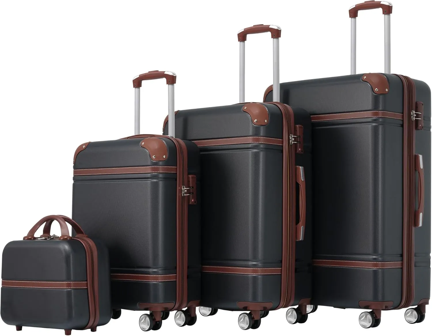 Versatile 4-Piece Hardshell Luggage Set with Cosmetic Case - Lightweight ABS, Expandable, 360 Spinner Wheels, Black