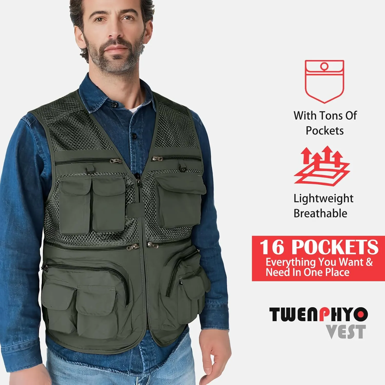 Versatile Men's Summer Vest for Fishing, Travel, Outdoor Work, Safari and Photography with Multiple Pockets