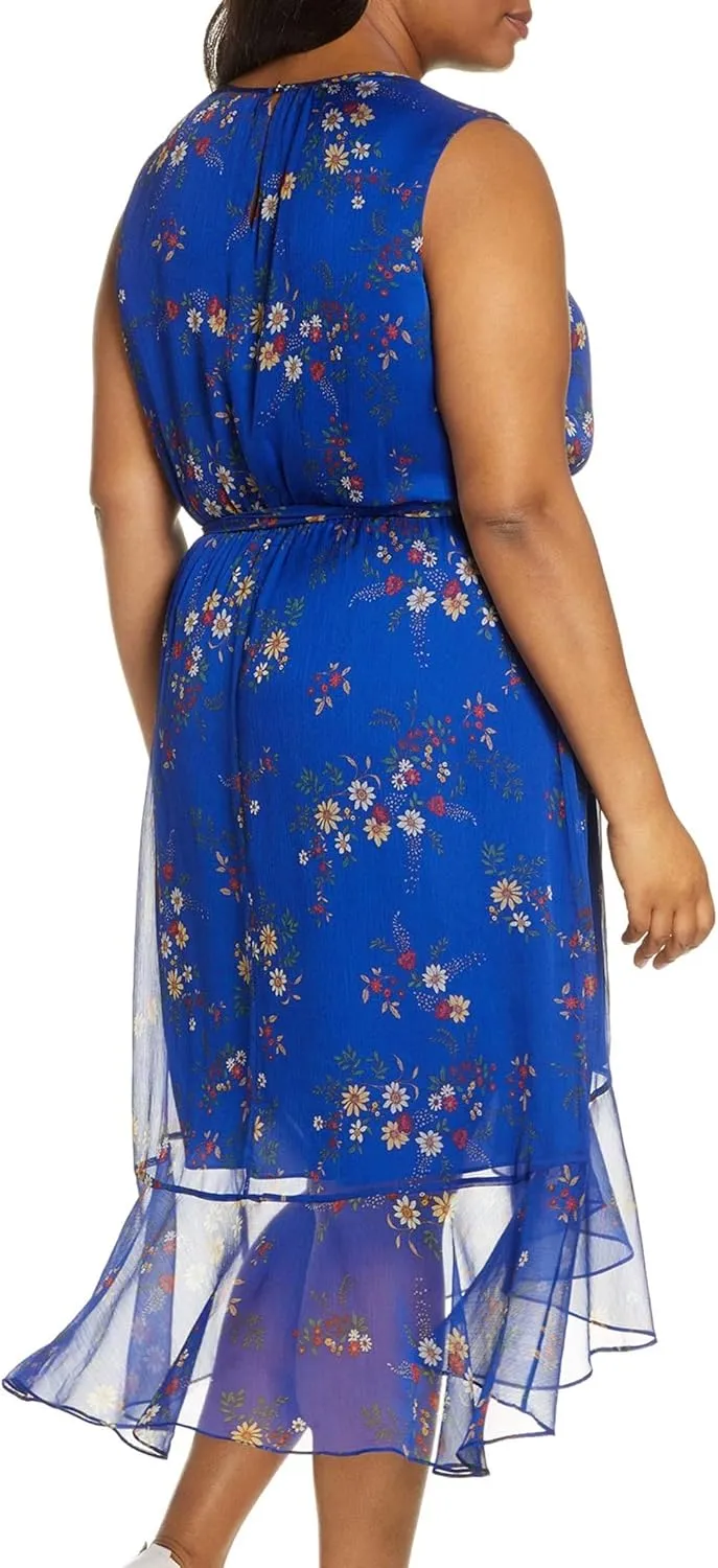 Vince Camuto Womens Plus Floral Midi Shift Dress Blue