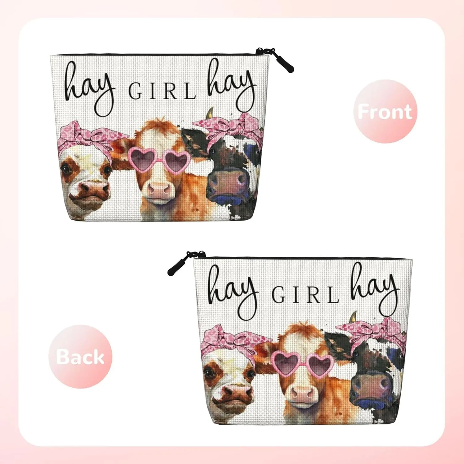 Vintage Funny Cow Farm Animals Makeup Bag Travel Cosmetic Bag Organizer Toiletry Bag Make Up Bags For Women Girls Large Light