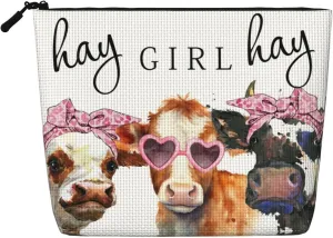 Vintage Funny Cow Farm Animals Makeup Bag Travel Cosmetic Bag Organizer Toiletry Bag Make Up Bags For Women Girls Large Light