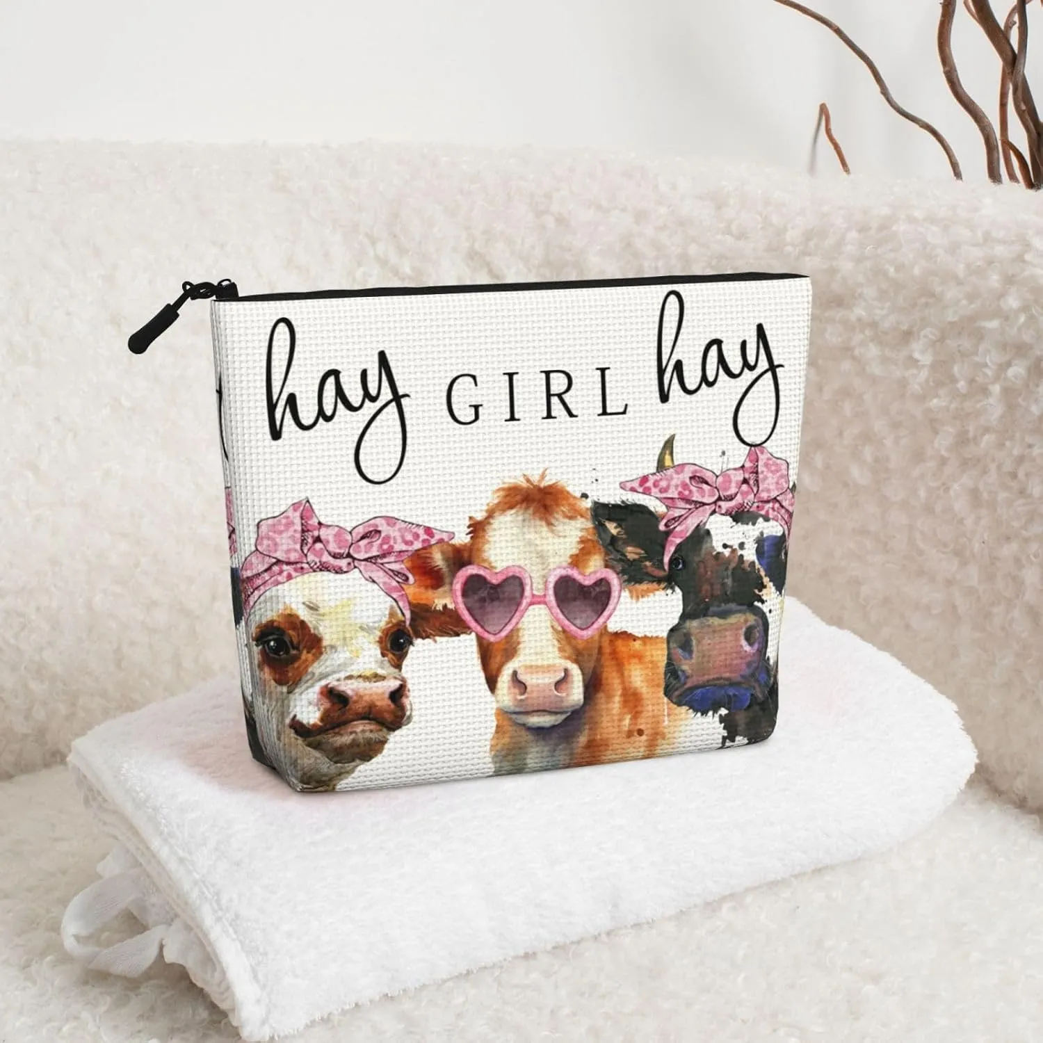 Vintage Funny Cow Farm Animals Makeup Bag Travel Cosmetic Bag Organizer Toiletry Bag Make Up Bags For Women Girls Large Light