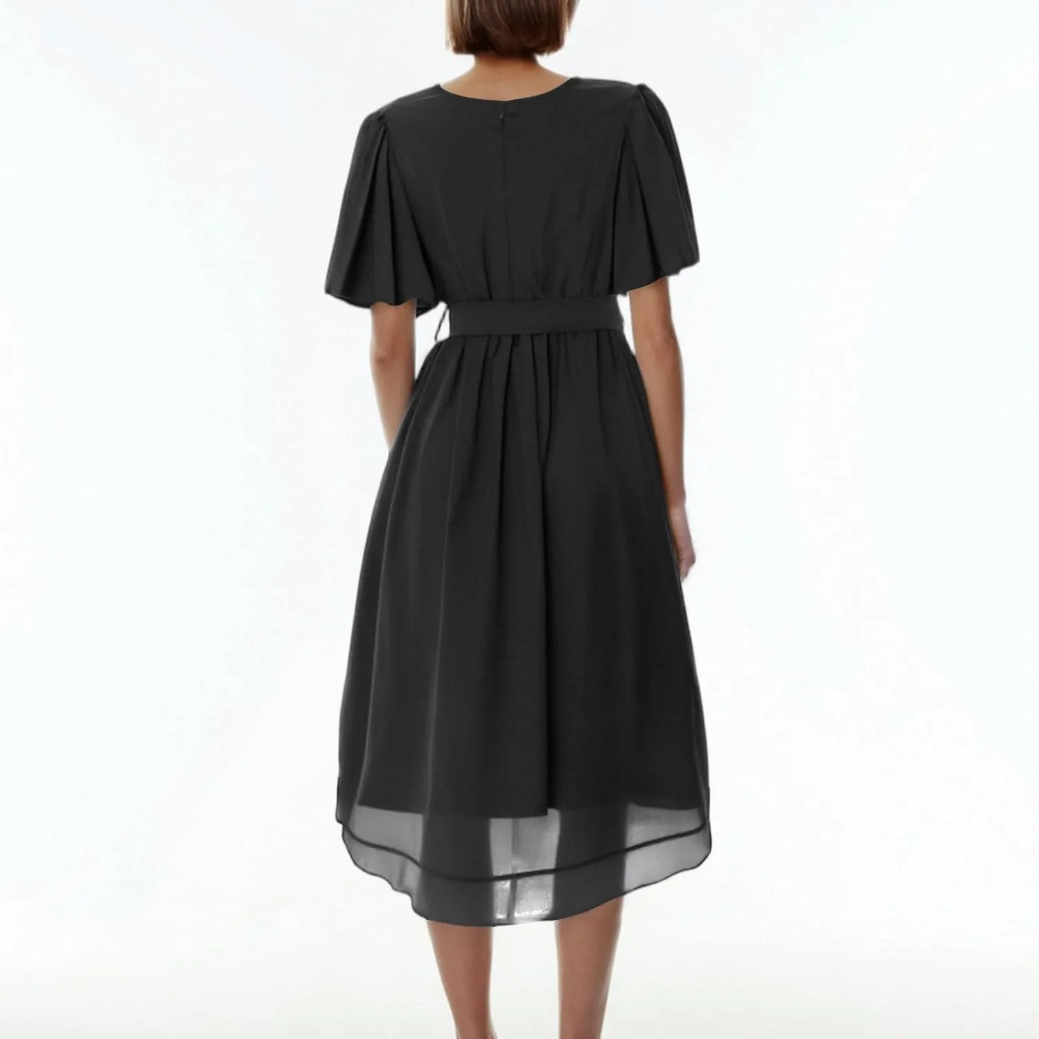 Wedding Guest Dress,Prom Cocktail Summer Sexy Dresses for Women Wrap Flowy Chiffon Womens Midi Dress