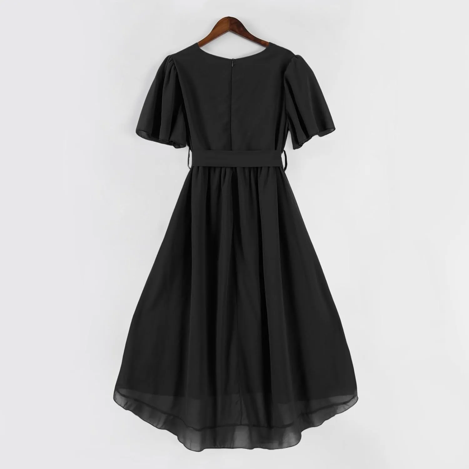 Wedding Guest Dress,Prom Cocktail Summer Sexy Dresses for Women Wrap Flowy Chiffon Womens Midi Dress