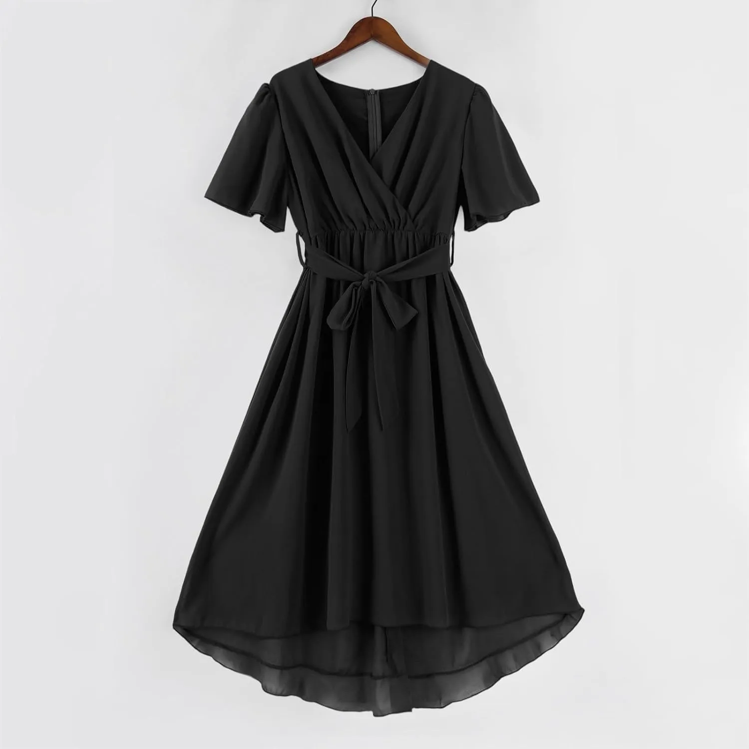 Wedding Guest Dress,Prom Cocktail Summer Sexy Dresses for Women Wrap Flowy Chiffon Womens Midi Dress