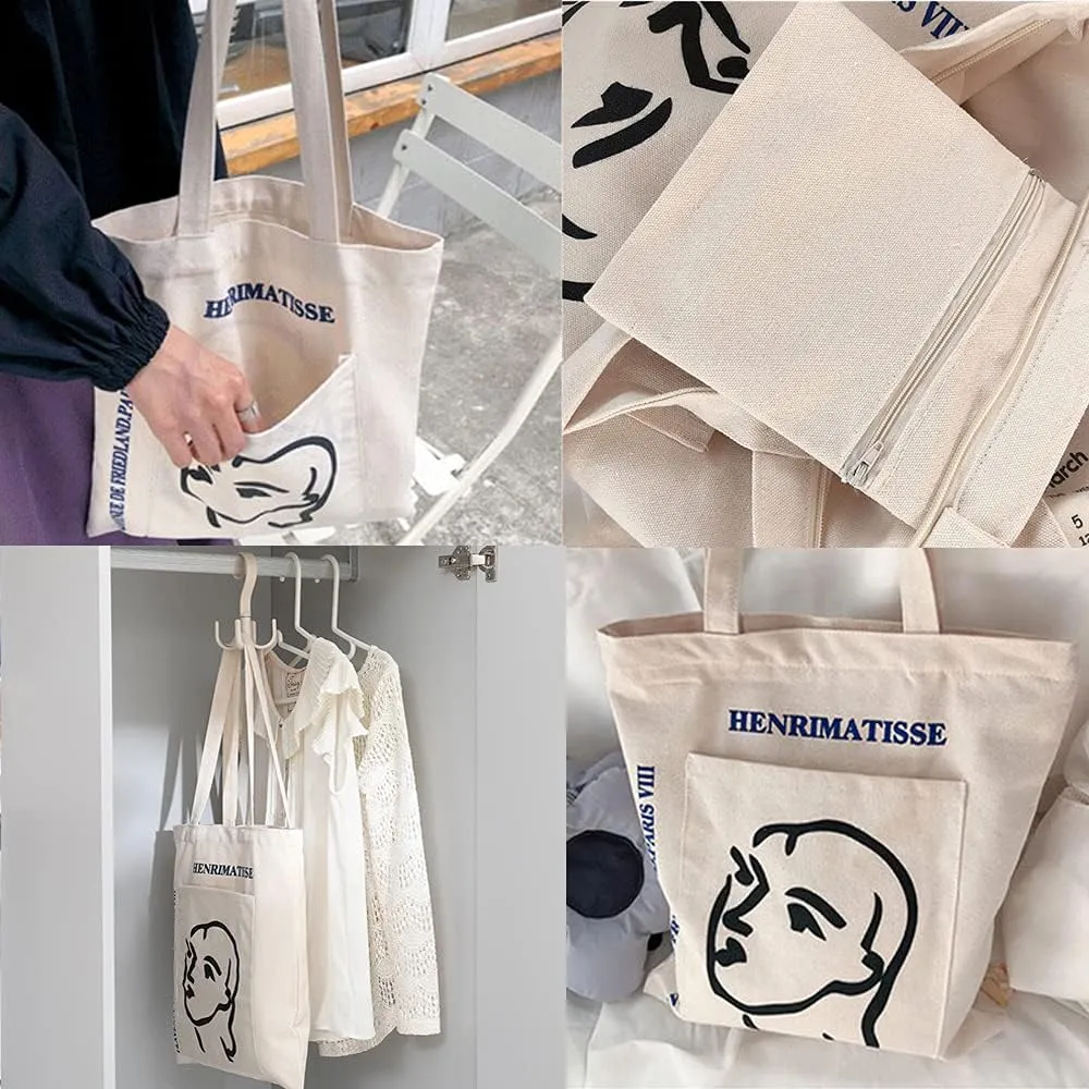 Women canvas Tote Bag for Women Shoulder Bag with zipper Work Beach Travel and Shopping Grocery Bag