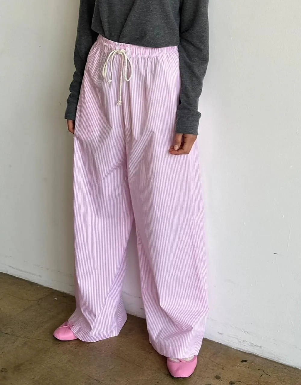 Women Drawstring Striped Pants High Waist Wide Leg Lounge Pants Casual Relaxed Fit Pajama Bottoms Y2k Streetwear