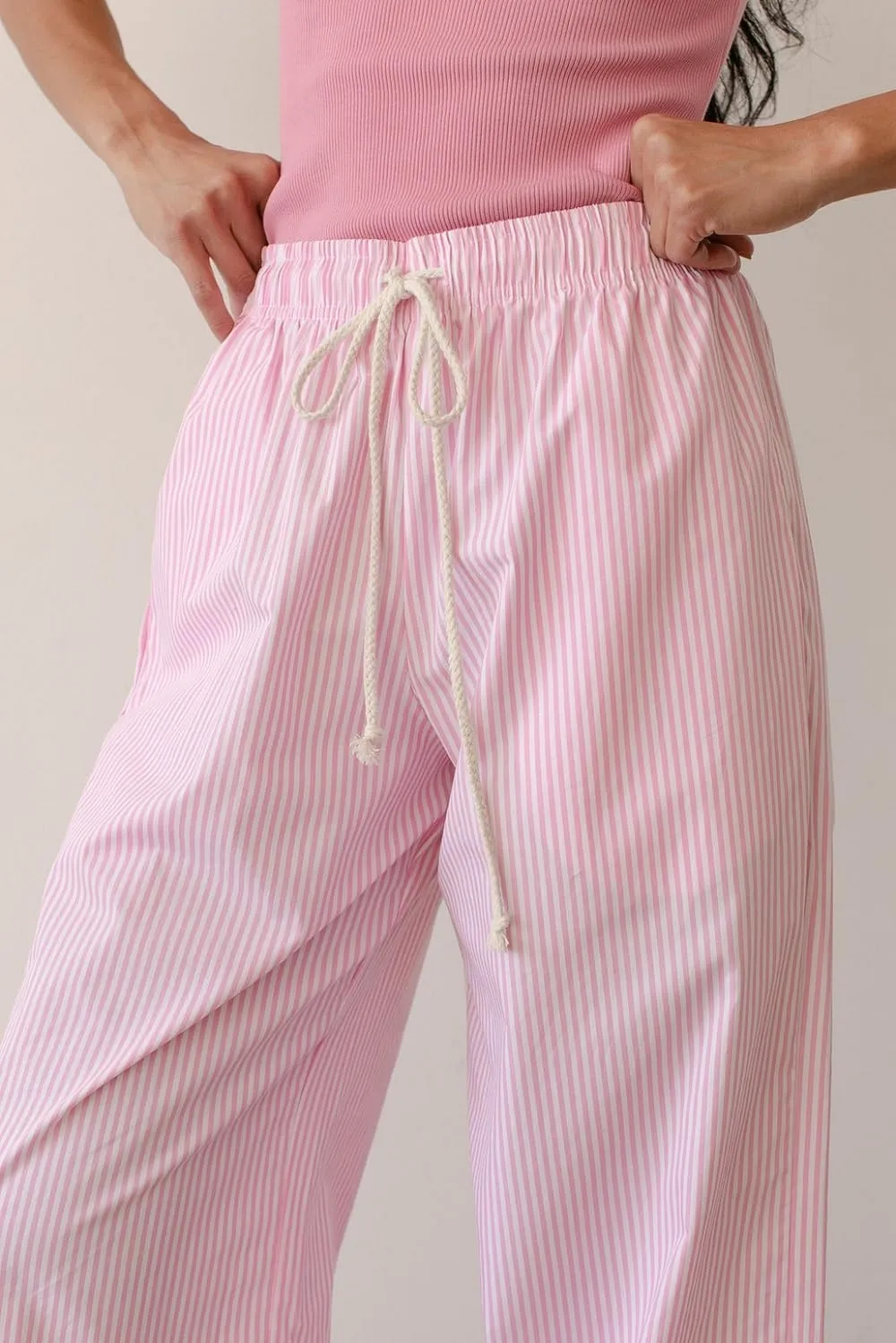 Women Drawstring Striped Pants High Waist Wide Leg Lounge Pants Casual Relaxed Fit Pajama Bottoms Y2k Streetwear