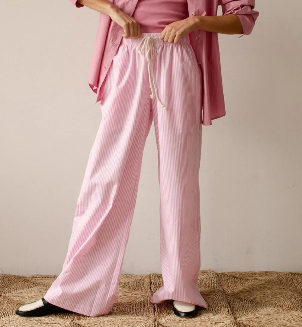 Women Drawstring Striped Pants High Waist Wide Leg Lounge Pants Casual Relaxed Fit Pajama Bottoms Y2k Streetwear