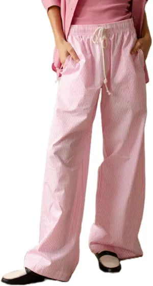 Women Drawstring Striped Pants High Waist Wide Leg Lounge Pants Casual Relaxed Fit Pajama Bottoms Y2k Streetwear
