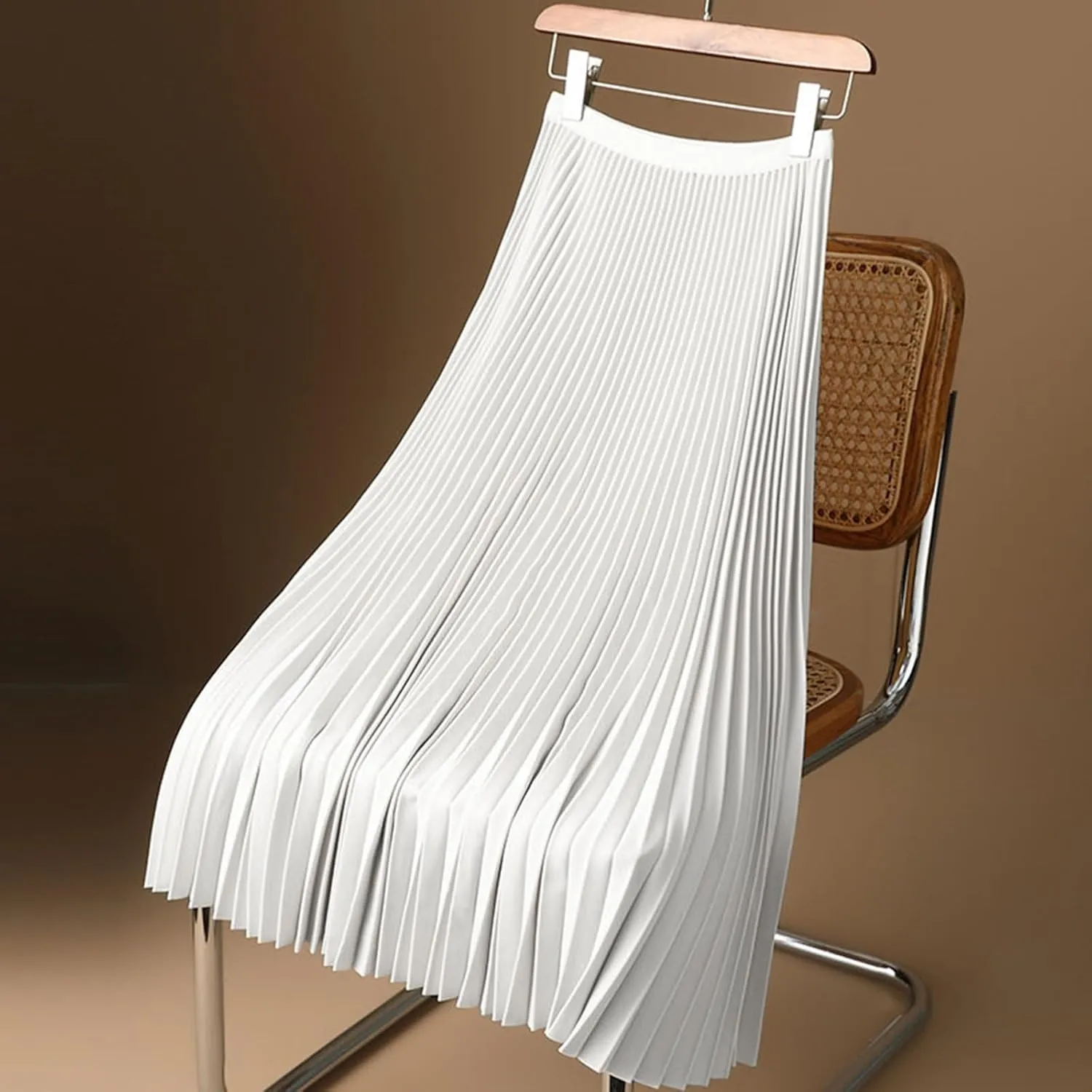 Women Pleated Long Skirt Satin Elastic High Waist Underdress Casual and Versatile Skirt Plus Size