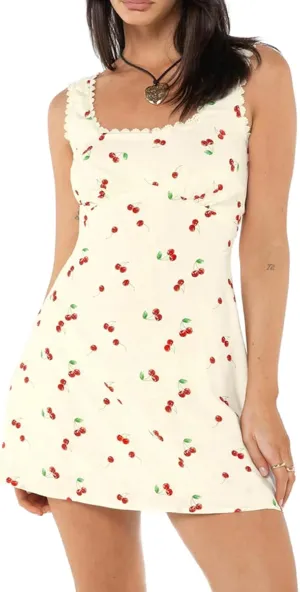 Women Sleeveless Flowy Babydoll Mini Dress Lace Trim Low Cut V-Neck Tank Short Dresses Floral Eyelet Beach Sundress