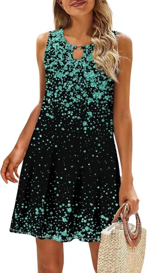 Women's 2024 Summer Floral Mini Dress Sleeveless Ruffle Boho Beach Vacation Short Tank Sundresses