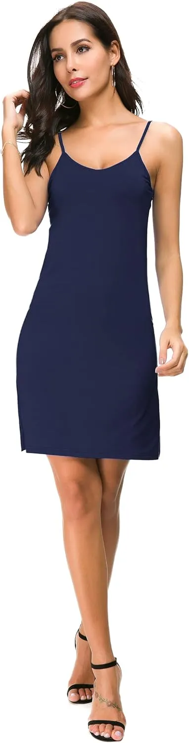 Women's Basic Adjustable Spaghetti Strap Cami Under Mini Slip Dress