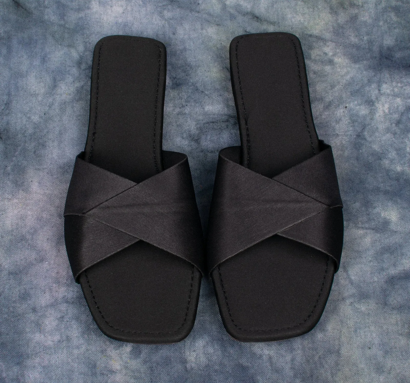 Women’s Black Satin Cross Strap Sandals