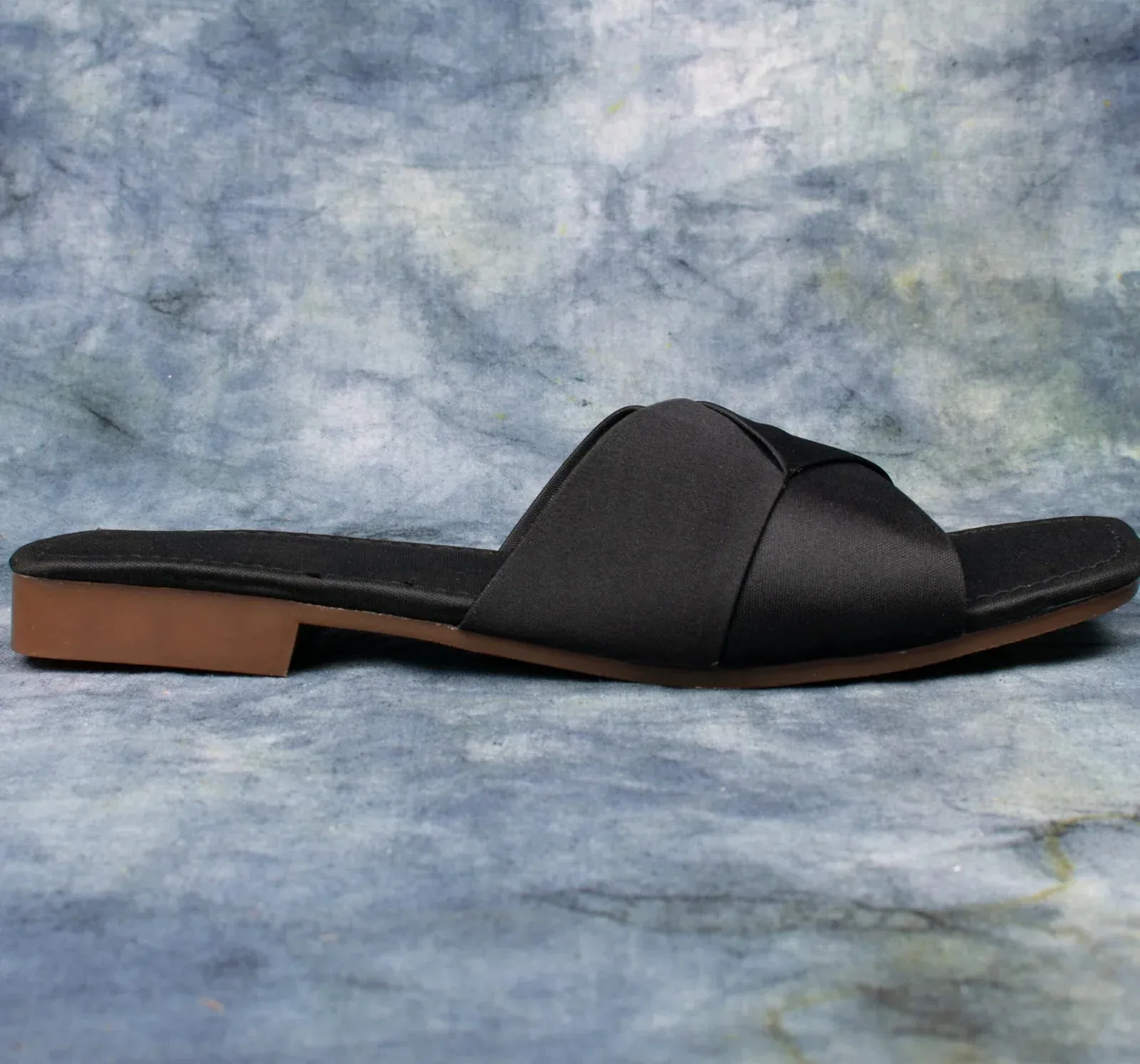 Women’s Black Satin Cross Strap Sandals