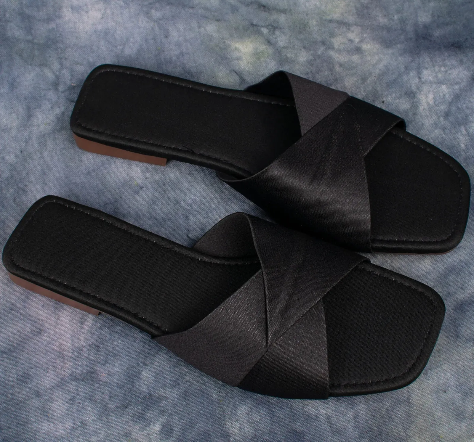 Women’s Black Satin Cross Strap Sandals
