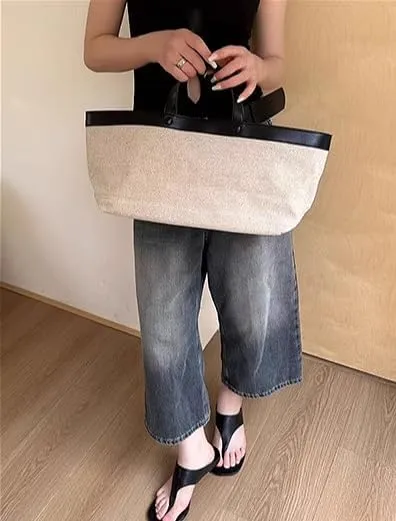 Women's Canvas Leather Totes Handbag Commuting Shoulder Crossbody Armpit Bag Leisure Versatile Casual Chic Stylish Clutch
