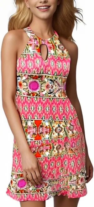 Womens Casual Halter Neck Dress Sleeveless Floral Print A-line Mini Sundress Summer for Beach Party Dresses 2025
