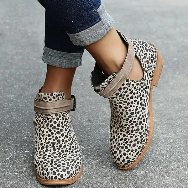 Women's Casual Leopard Print Block Heel Ankle Boots 75696296S